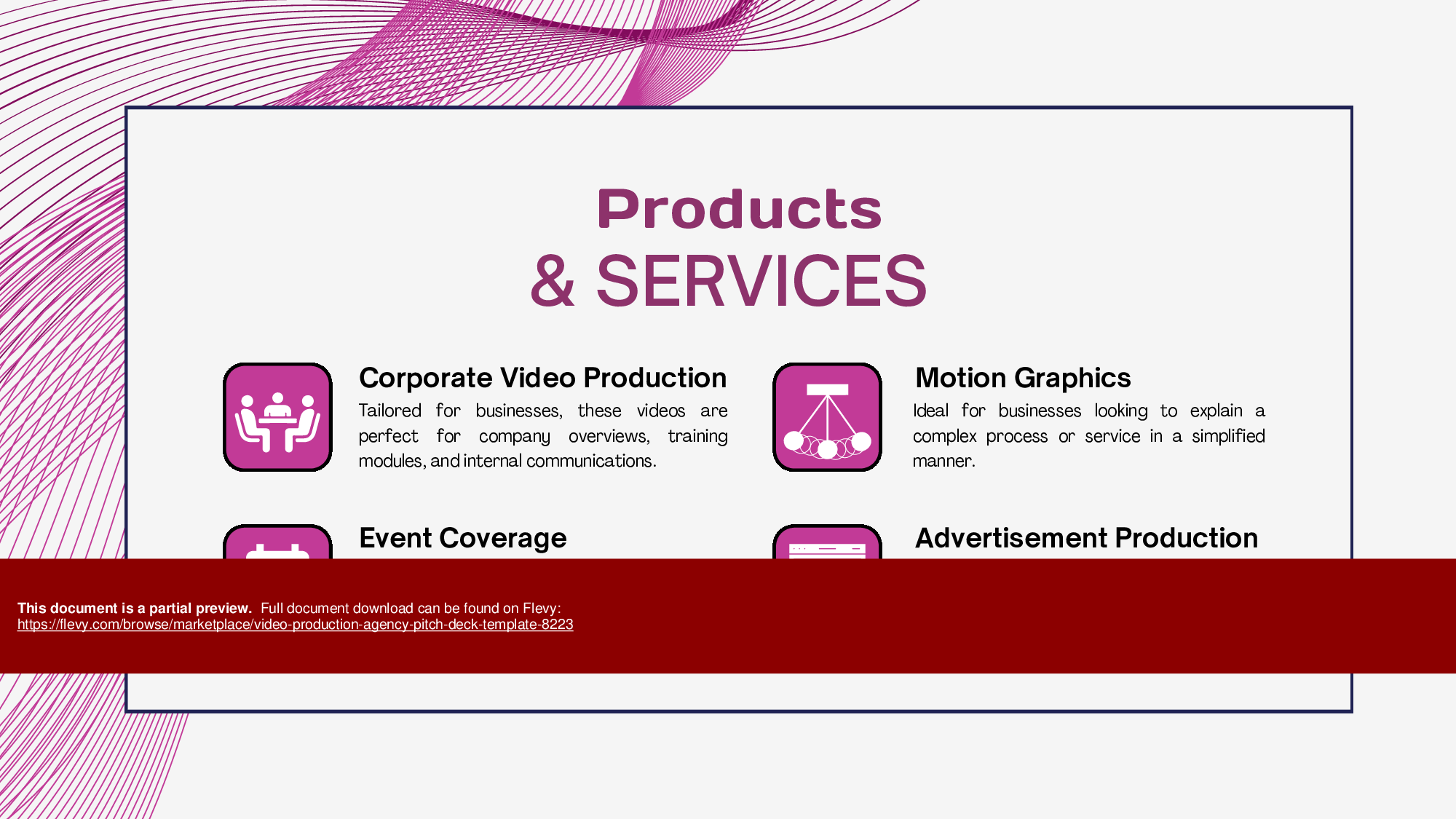 Video Production Agency Pitch Deck Template (32-page PDF document) Preview Image