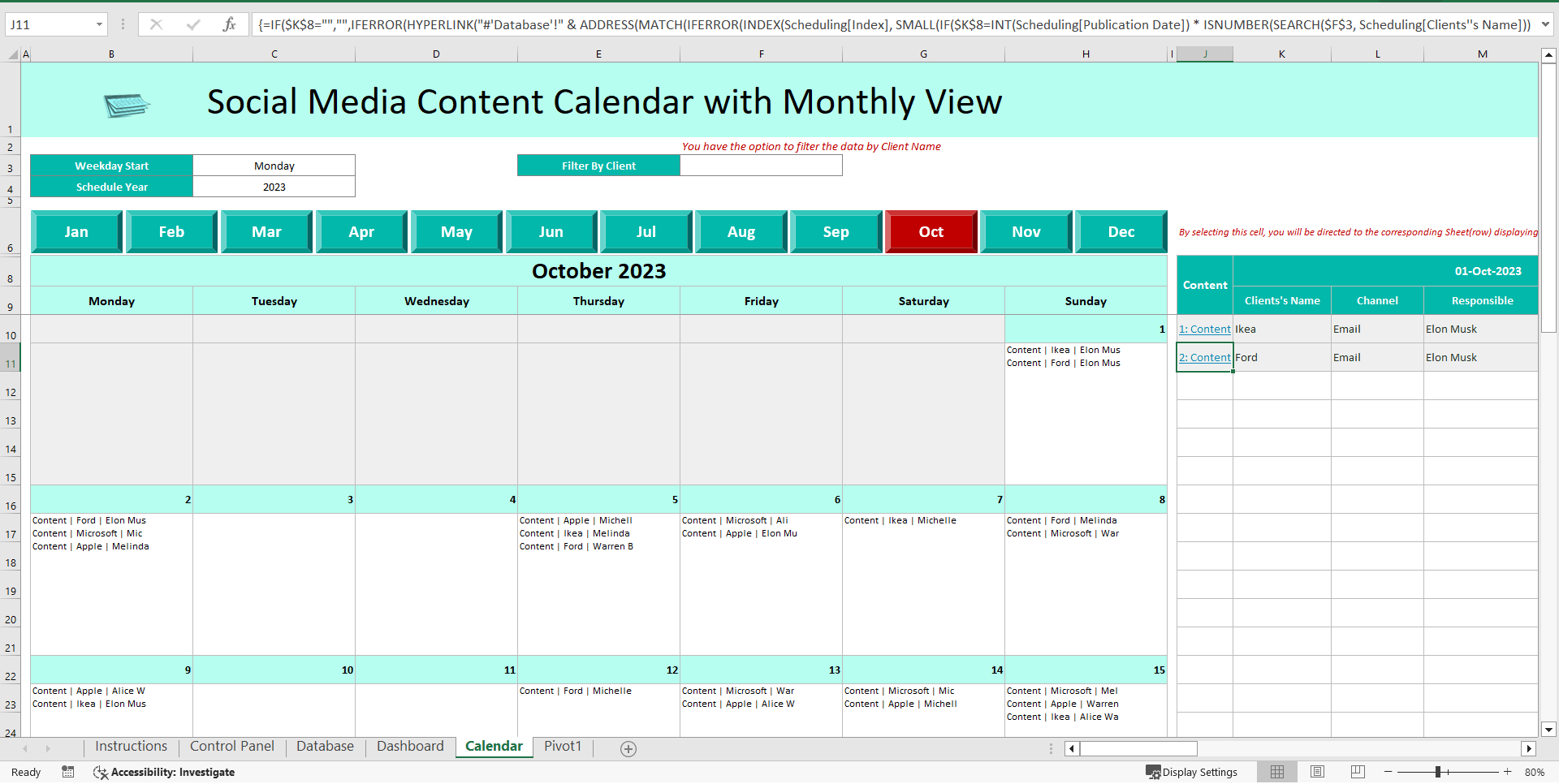Social Media Content Calendar (Excel template (XLSM)) Preview Image