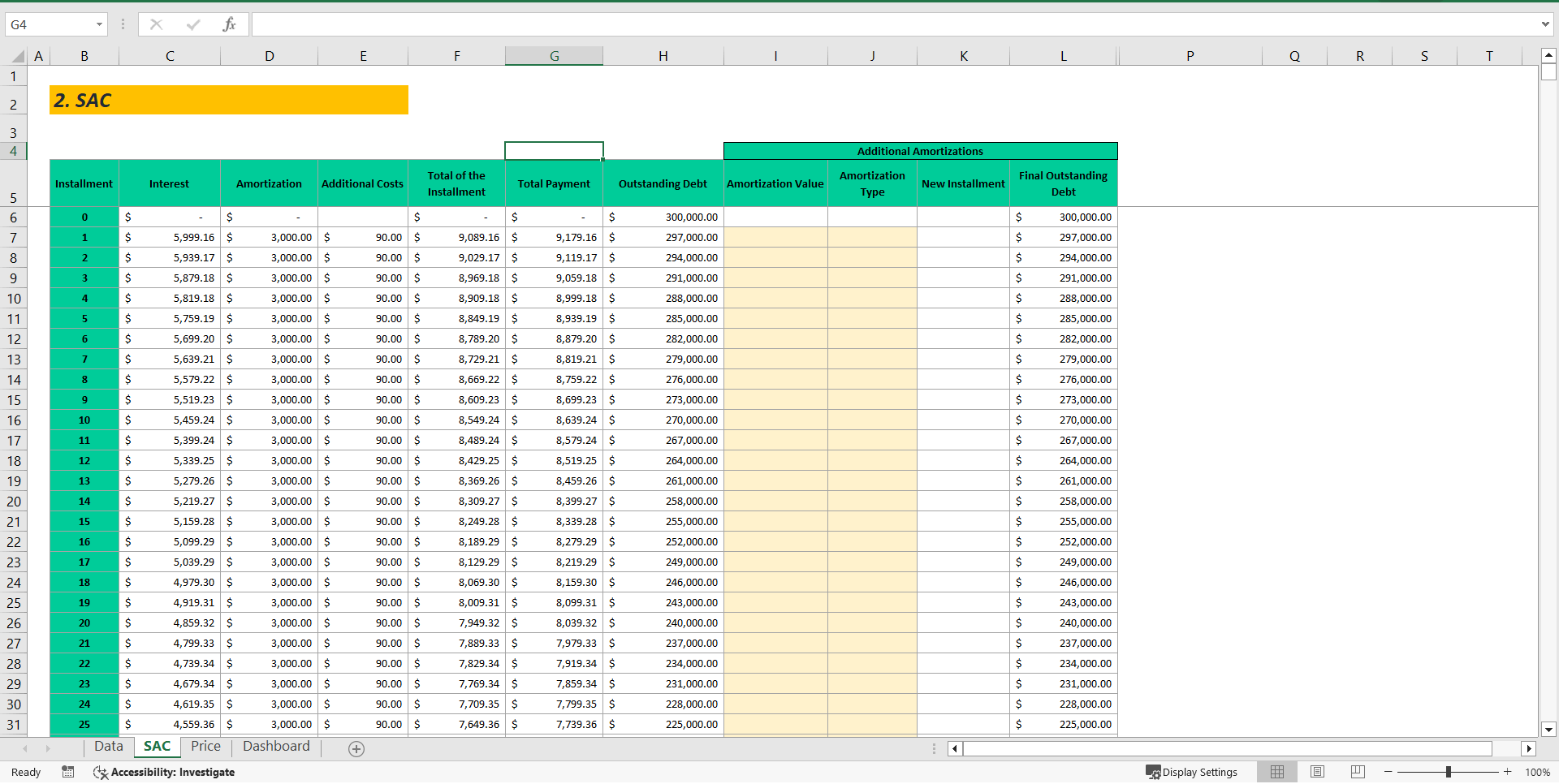 Price and SAC Table Simulator Excel Template (Excel template (XLSX)) Preview Image