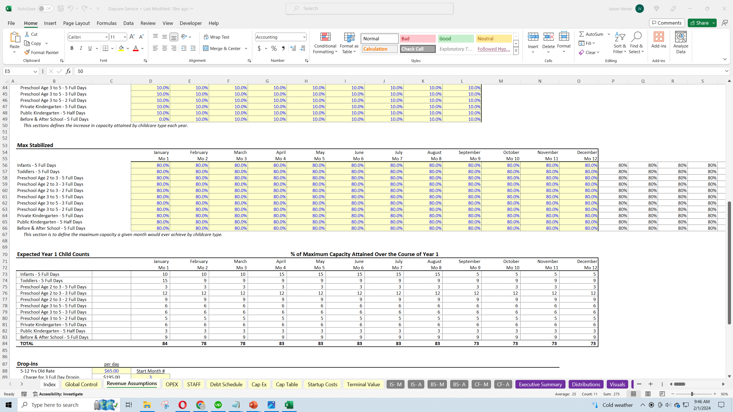 Daycare Service Facility 10 Year Feasibility Study Template (Excel template (XLSX)) Preview Image