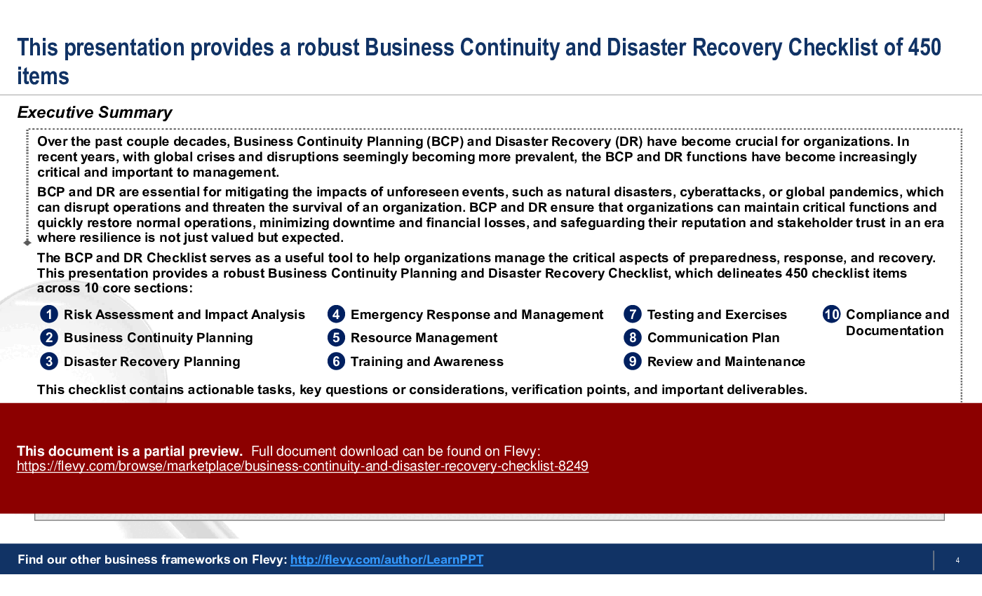Business Continuity and Disaster Recovery Checklist (55-slide PPT PowerPoint presentation (PPTX)) Preview Image
