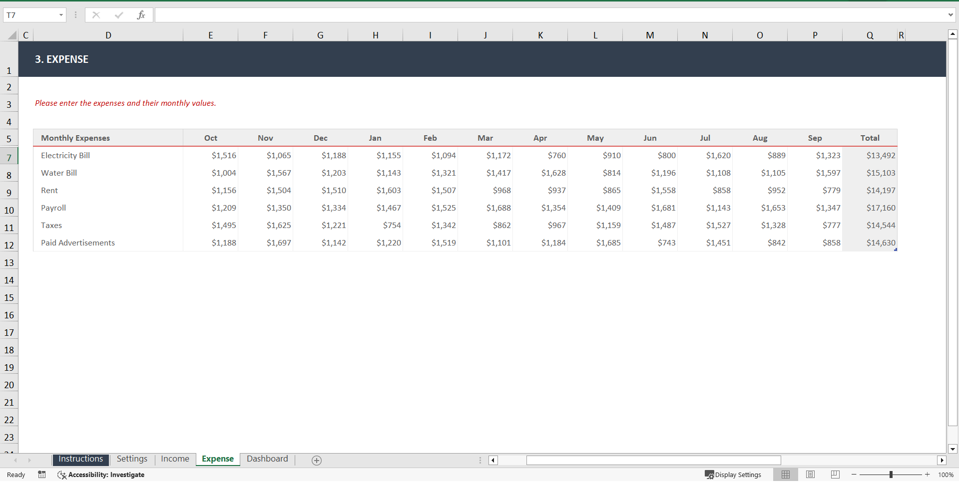 Income and Expenses Excel Dashboard (Excel template (XLSX)) Preview Image