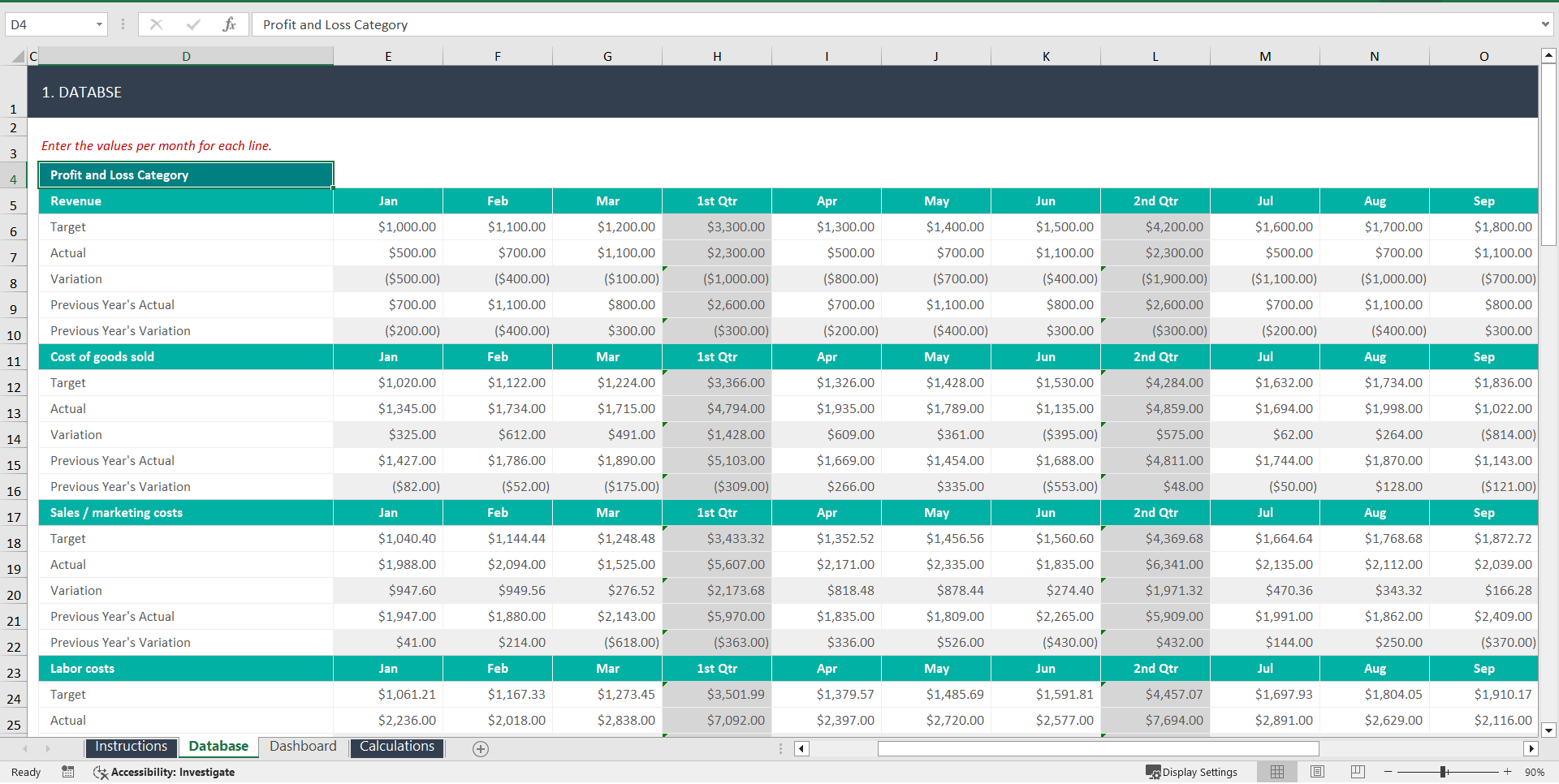 Profit and Loss Template (Excel template (XLSX)) Preview Image