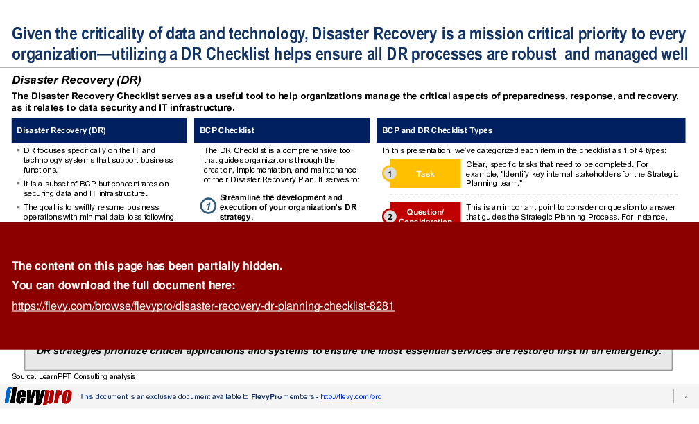 Disaster Recovery (DR) Planning Checklist (20-slide PPT PowerPoint presentation (PPTX)) Preview Image