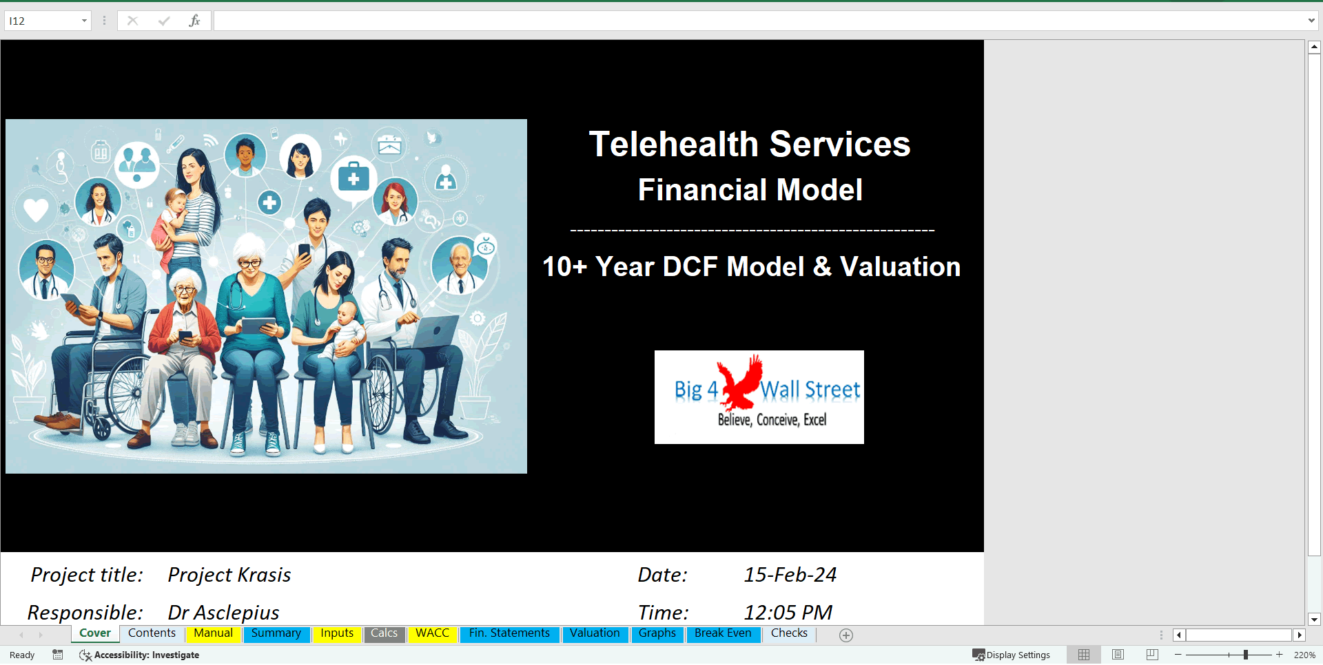Telehealth Services Company Financial Model (10+ Year DCF and Valuation) (Excel template (XLSX)) Preview Image