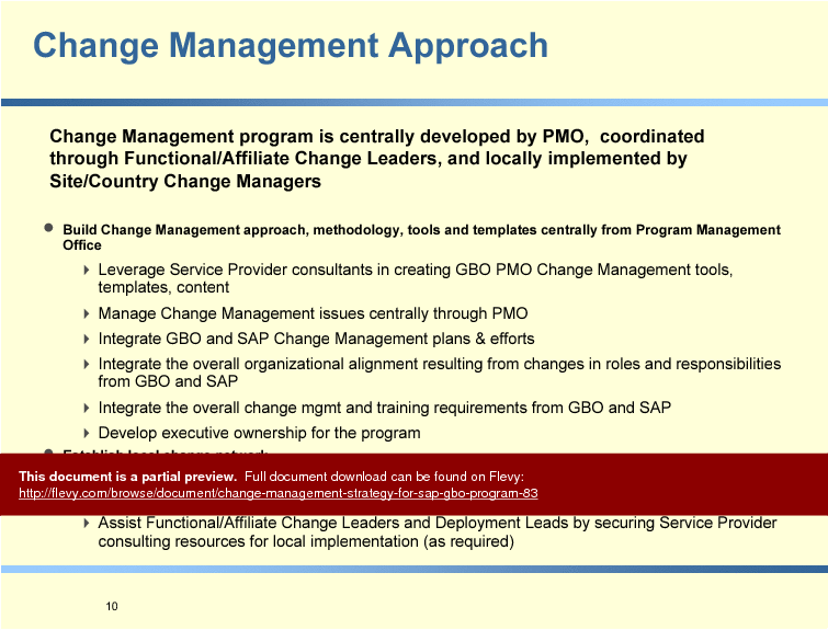 This is a partial preview of Change Management Strategy for SAP/GBO Program (61-slide PowerPoint presentation (PPT)). Full document is 61 slides. 
