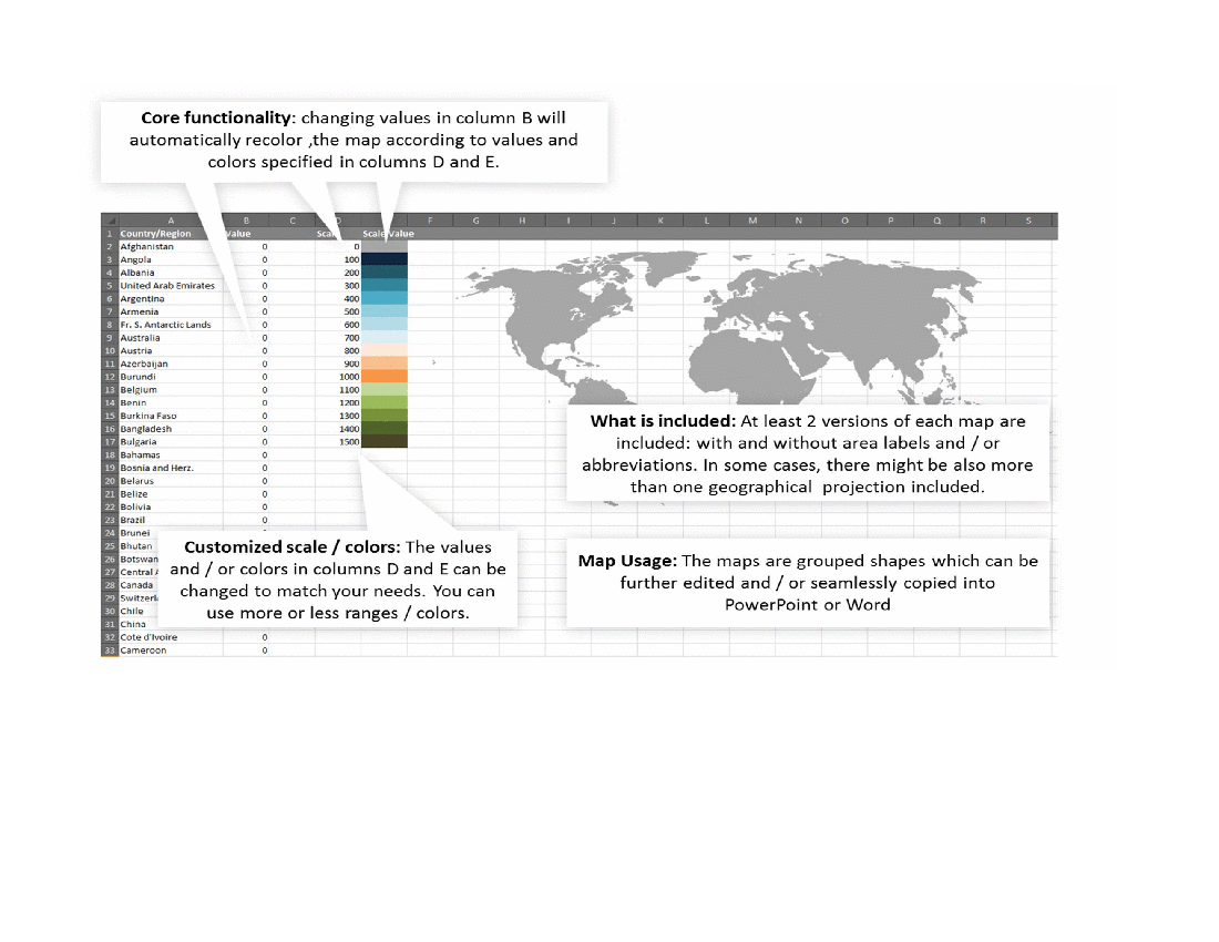 Interactive Excel Map: Asia Pacific and Oceania (Excel template (XLSM)) Preview Image