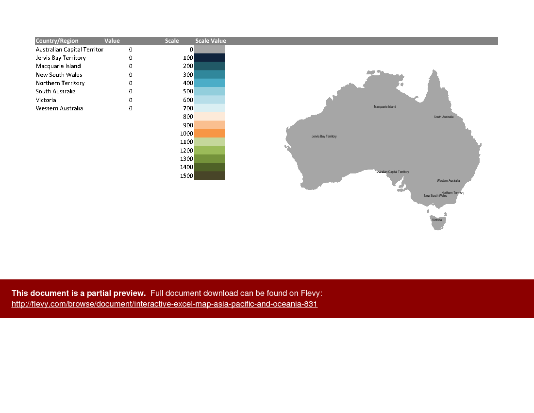 Interactive Excel Map: Asia Pacific and Oceania (Excel template (XLSM)) Preview Image