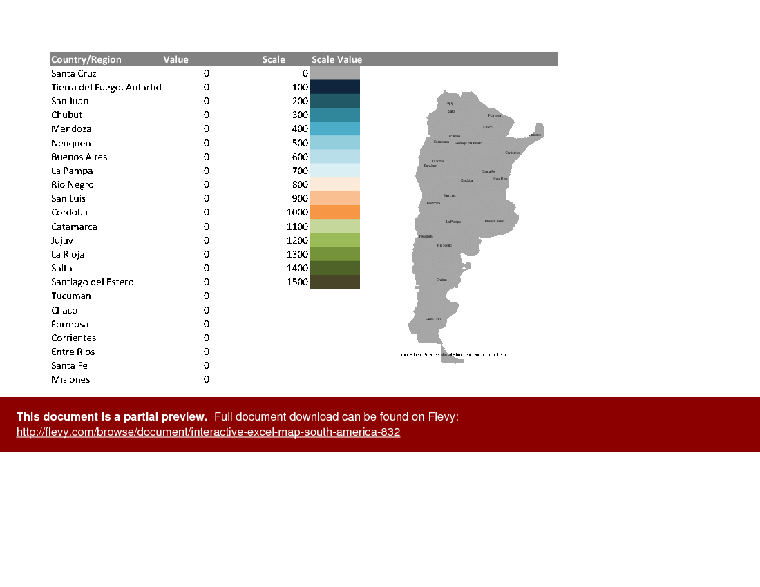 Interactive Excel Map: South America (Excel template (XLSM)) Preview Image