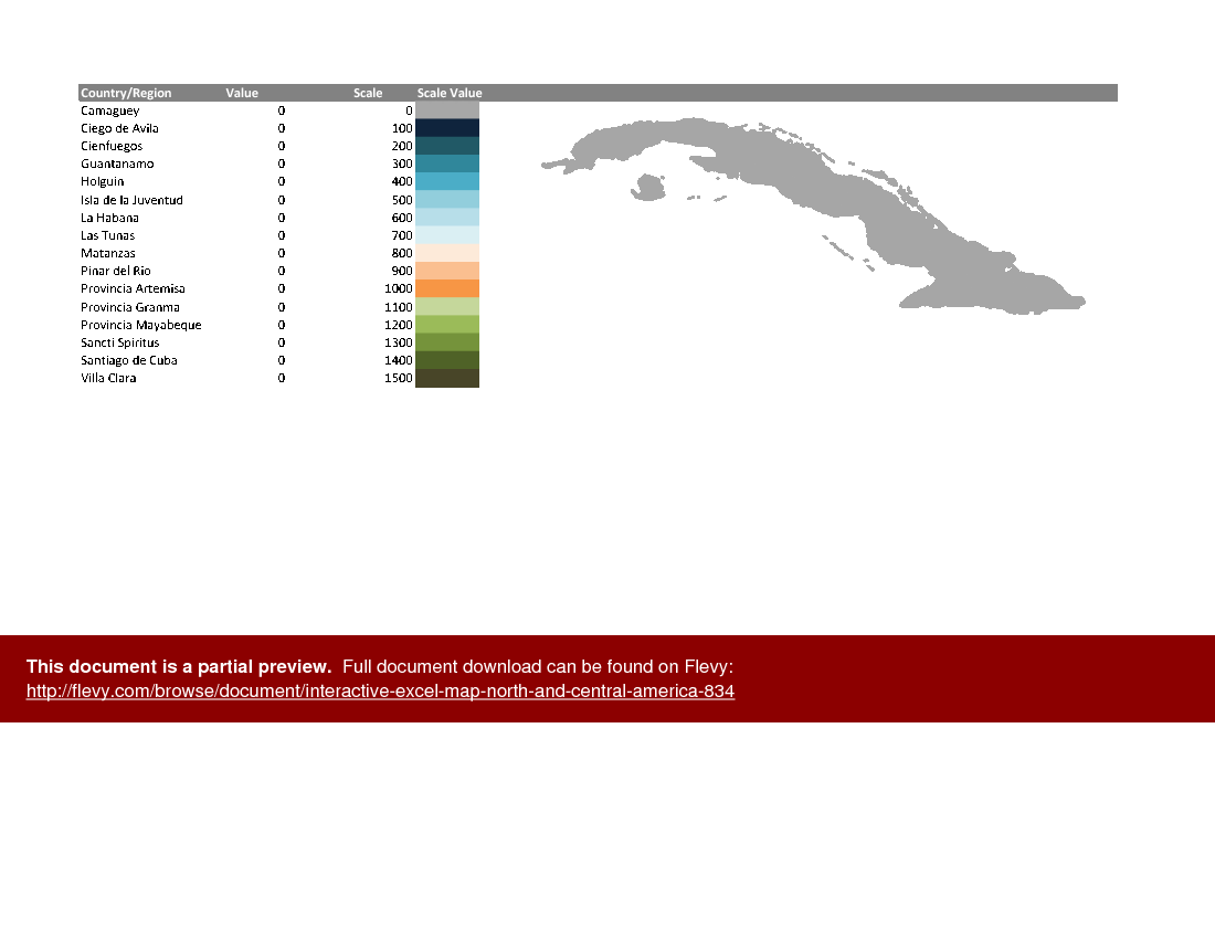 Interactive Excel Map: North and Central America (Excel template (XLSM)) Preview Image