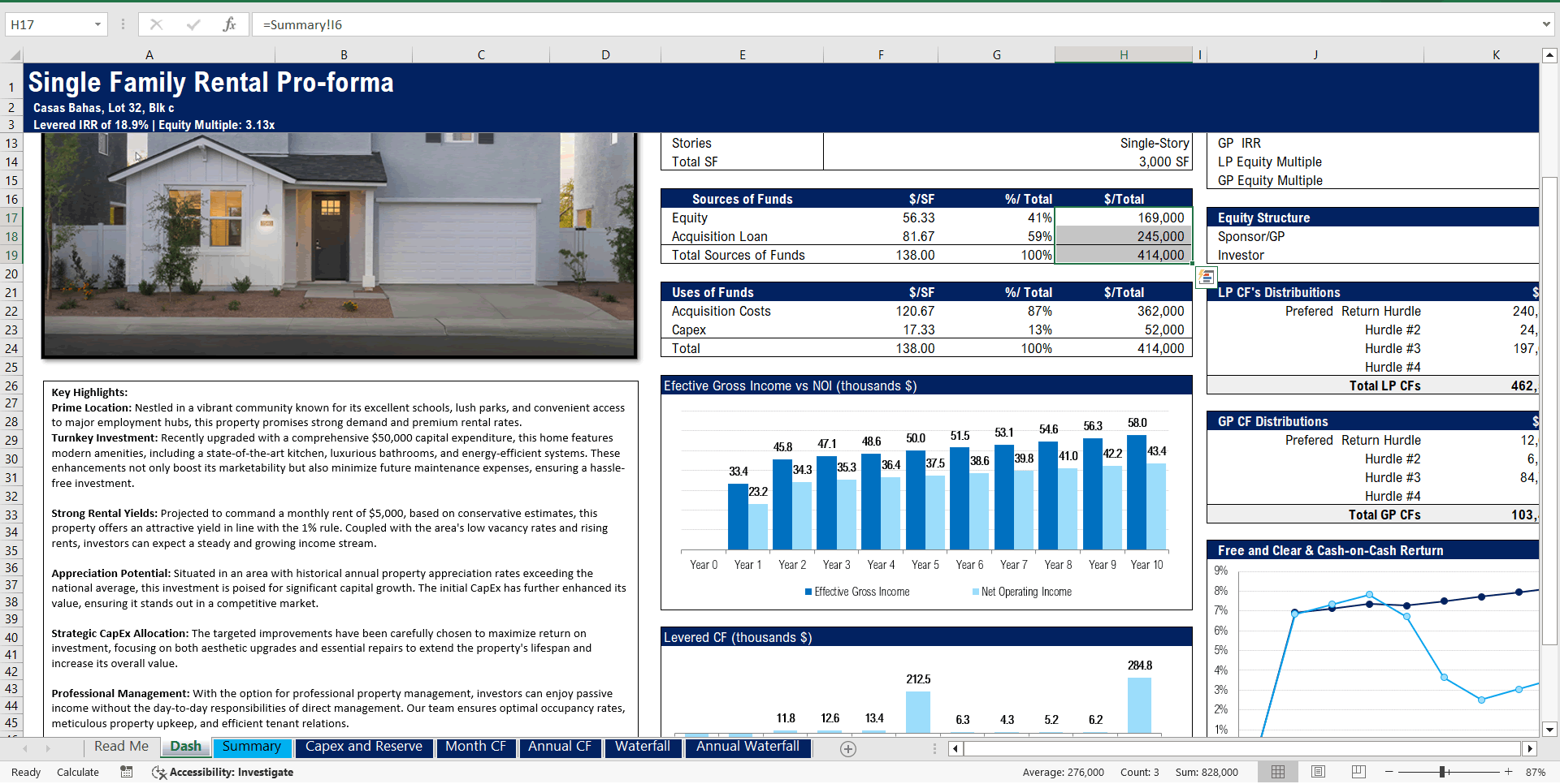 Real Estate - Single Family Rental Pro-Forma Template (Excel template (XLSX)) Preview Image
