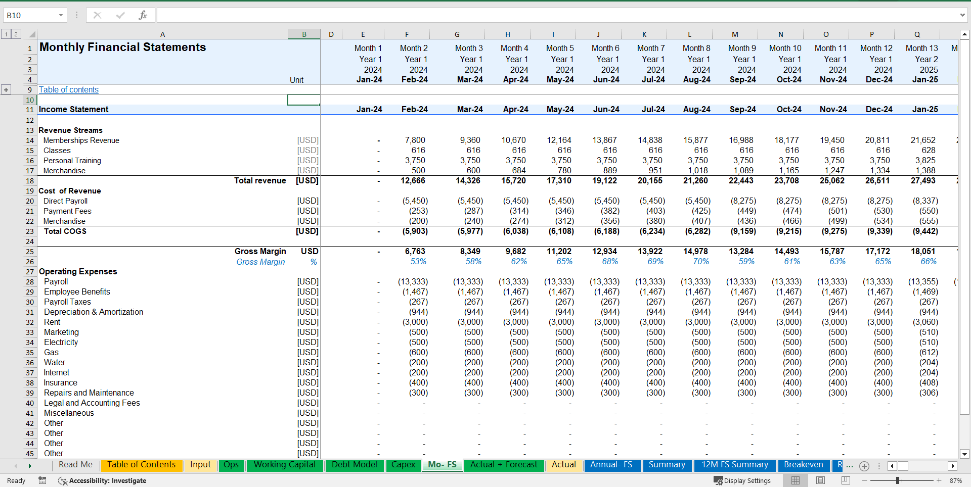 Gym Financial Plan and Budget Control (Excel template (XLSX)) Preview Image