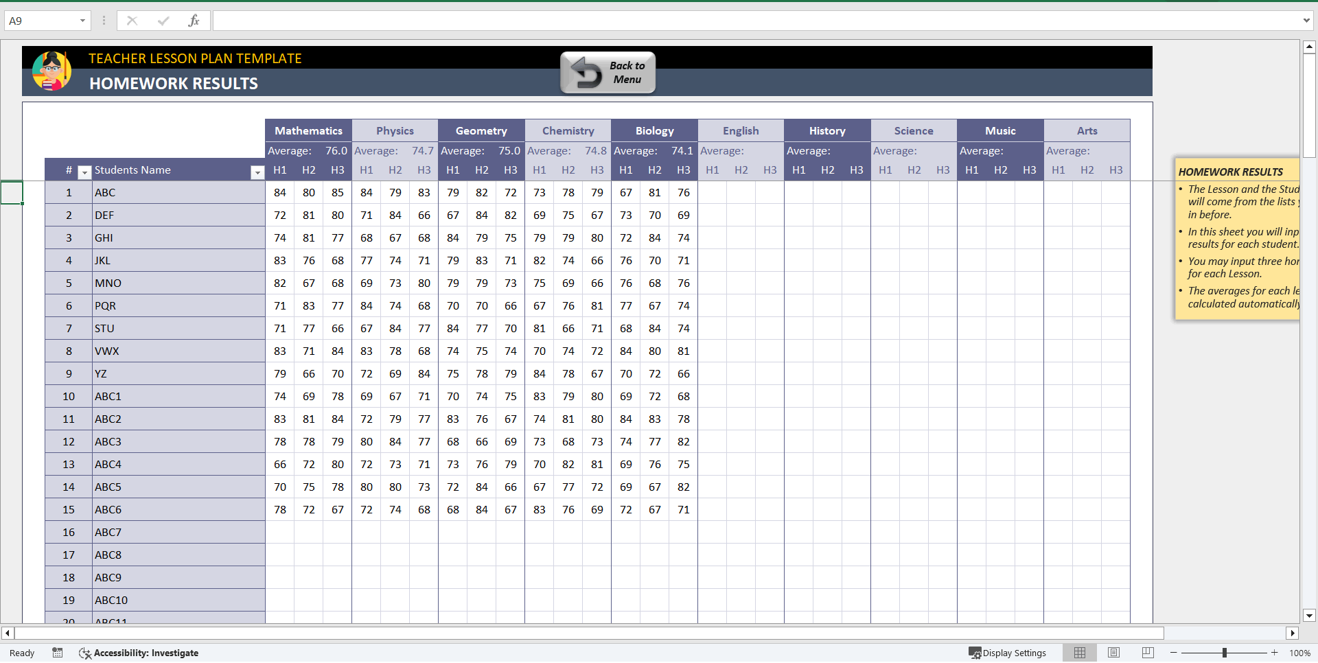 Educational Management System (Excel template (XLSX)) Preview Image