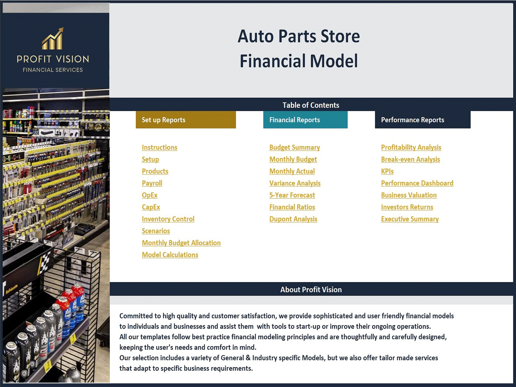 Auto Parts Store – 5 Year Financial Model (Excel template (XLSX)) Preview Image