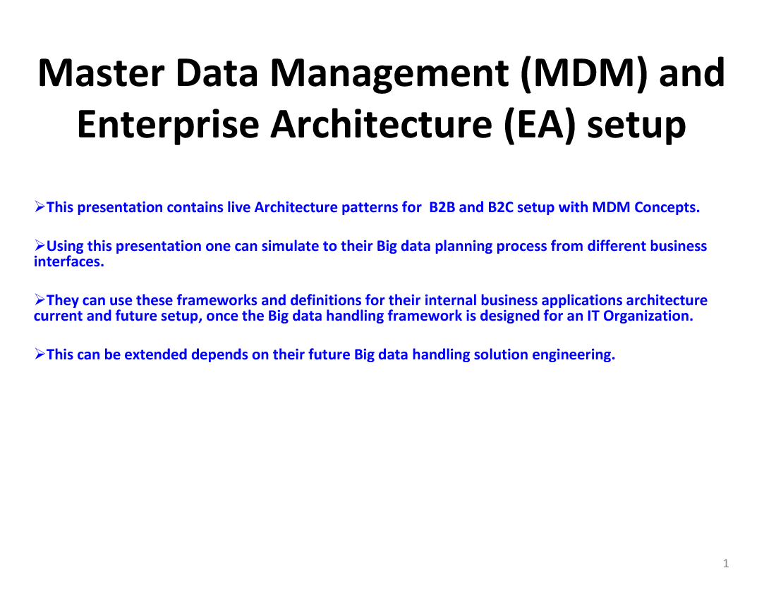 This is a partial preview of Master Data Management (MDM) and Enterprise Architecture (EA) Setup & Solutions (38-slide PowerPoint presentation (PPT)). Full document is 38 slides. 
