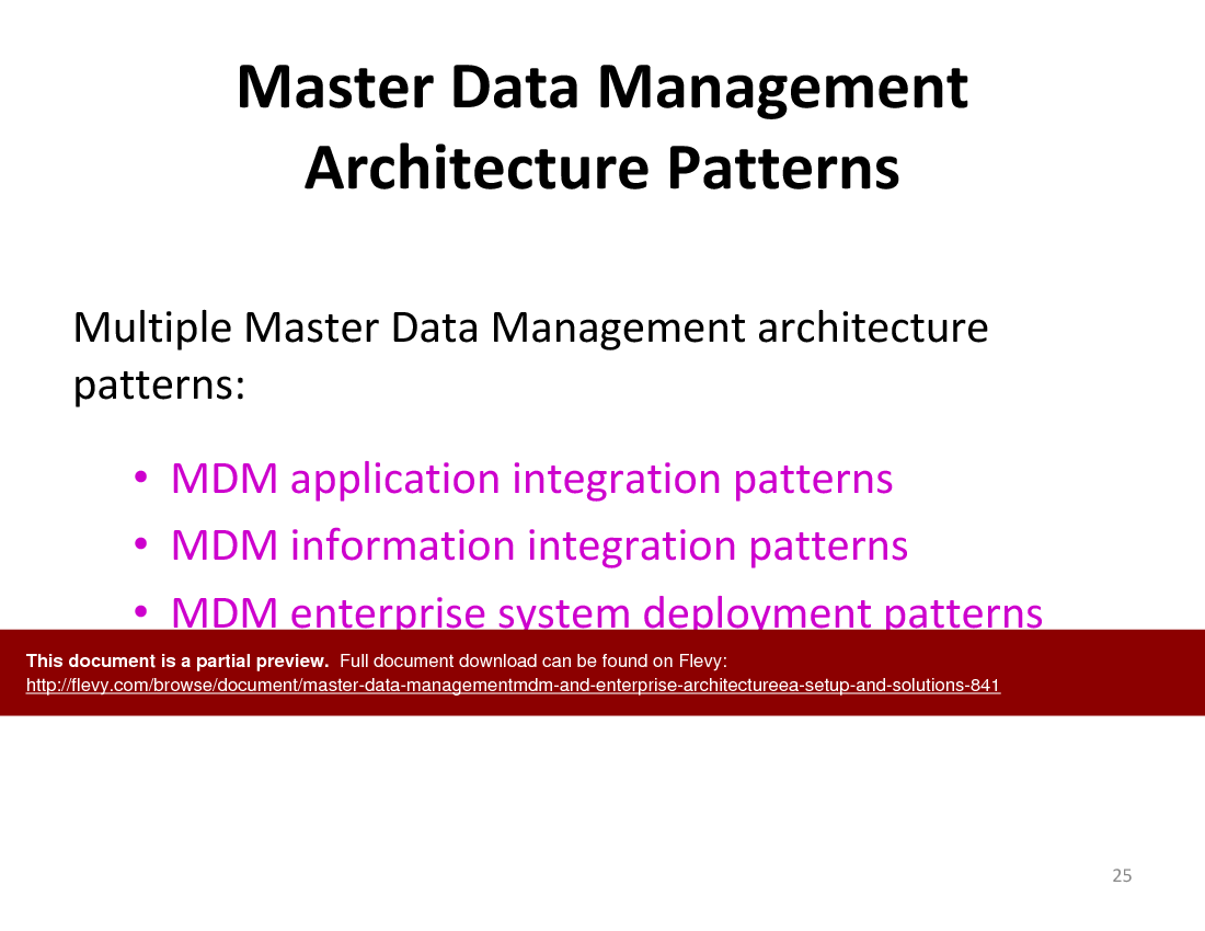 Master Data Management (MDM) and Enterprise Architecture (EA) Setup & Solutions (38-slide PowerPoint presentation (PPT)) Preview Image