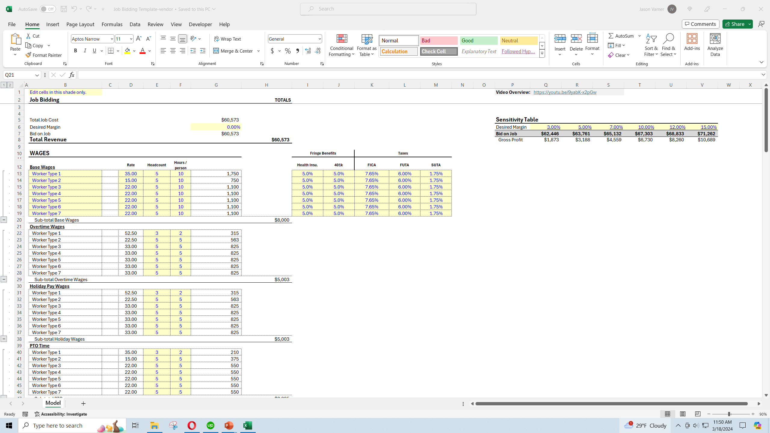 Job Bidding Tool (Excel template (XLSX)) Preview Image