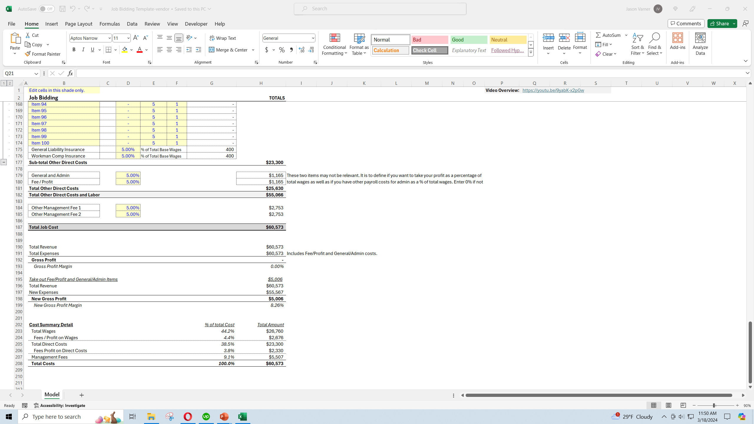 Job Bidding Tool (Excel template (XLSX)) Preview Image