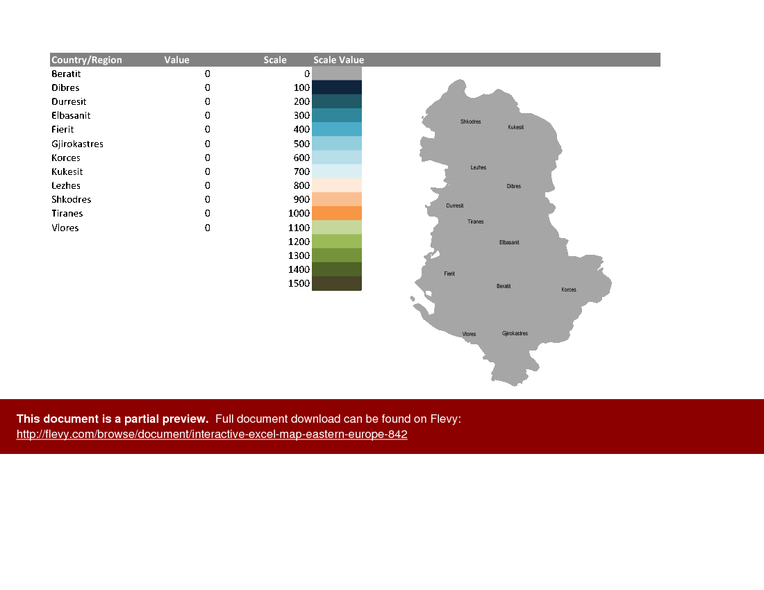 Interactive Excel Map: Eastern Europe (Excel template (XLSM)) Preview Image