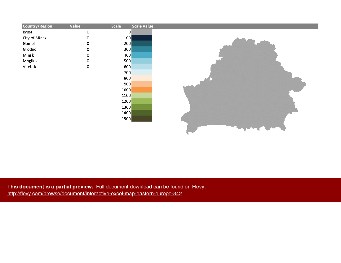 Interactive Excel Map: Eastern Europe (Excel template (XLSM)) Preview Image