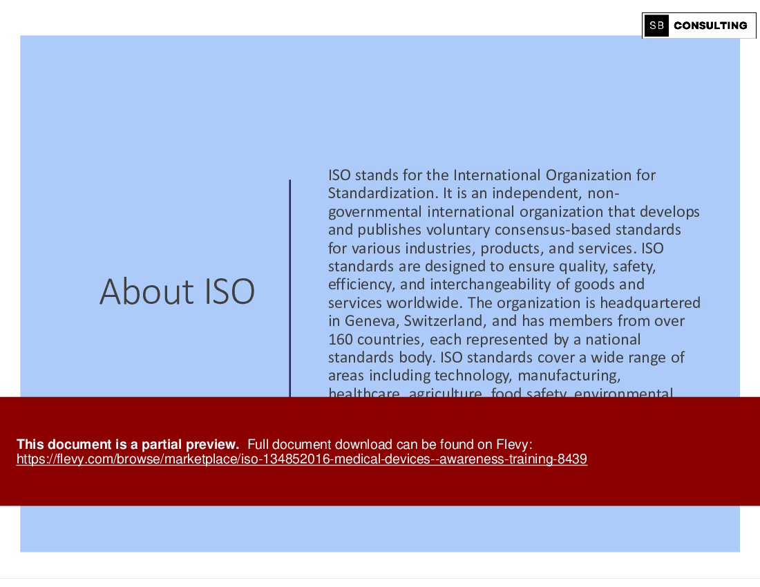 ISO 13485:2016 Medical Devices - Awareness Training (152-slide PPT PowerPoint presentation (PPTX)) Preview Image