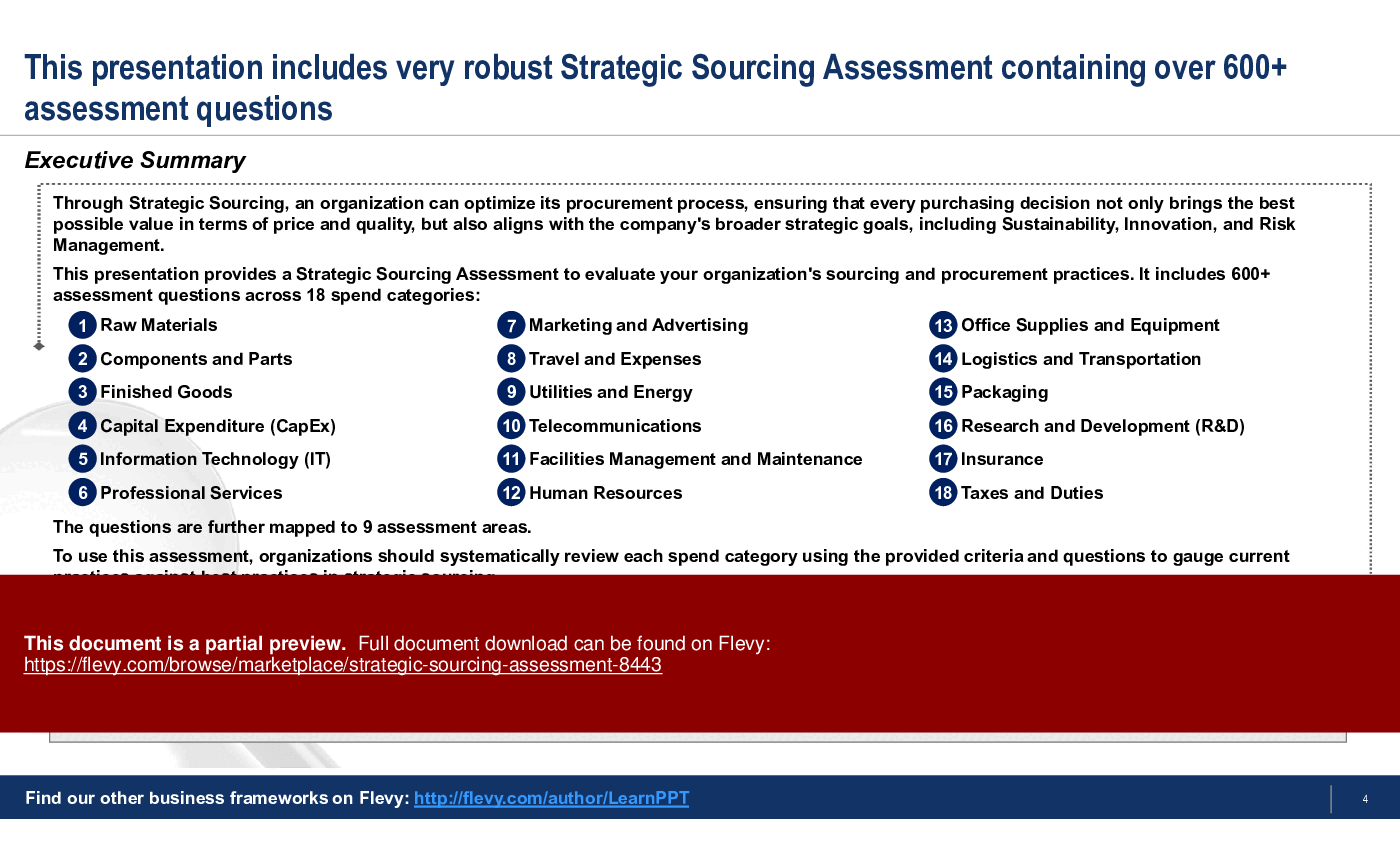 Strategic Sourcing Assessment (108-slide PPT PowerPoint presentation (PPTX)) Preview Image
