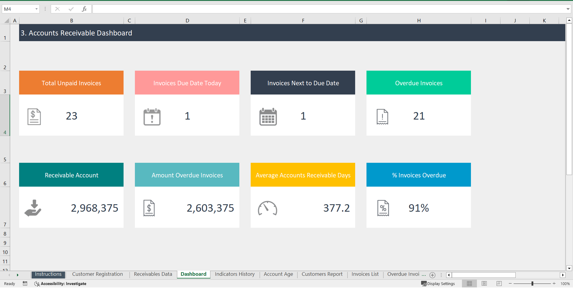 Accounts Receivable Dashboard (Excel template (XLSX)) Preview Image