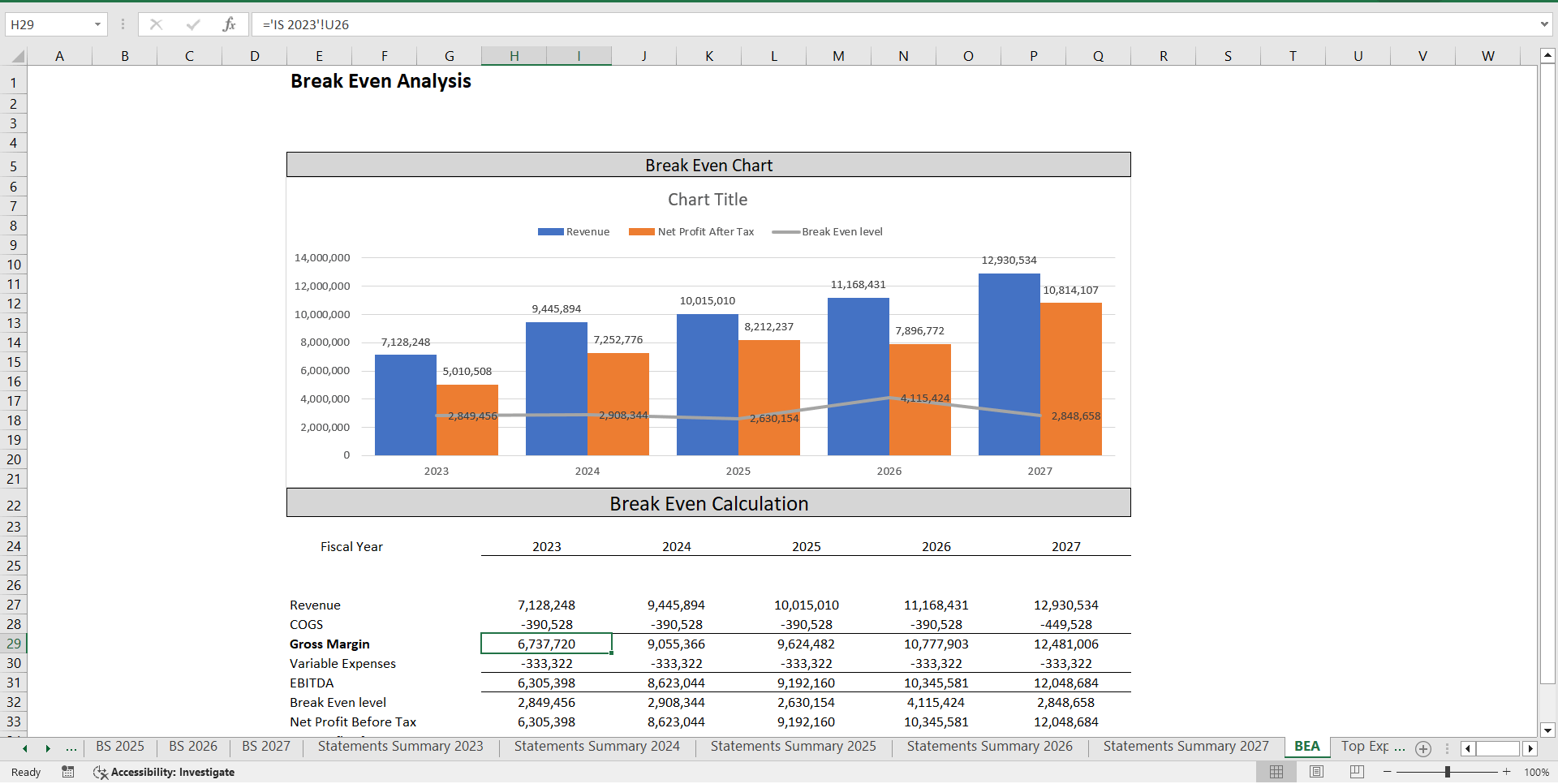 3 Statement Rock Climbing Gym Finance Model (Excel template (XLSX)) Preview Image