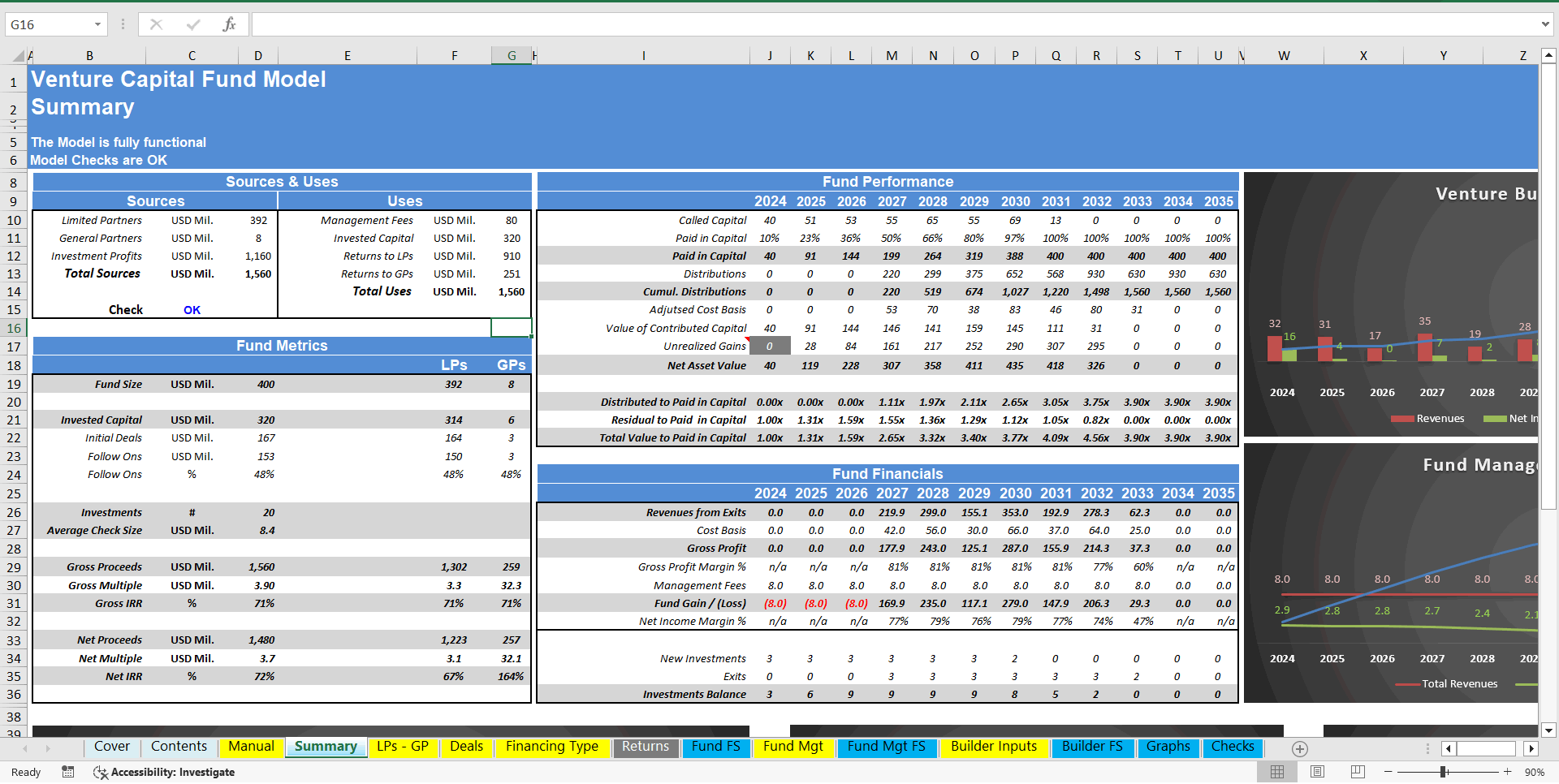10+ Year Venture Capital Fund Model (Excel template (XLSX)) Preview Image