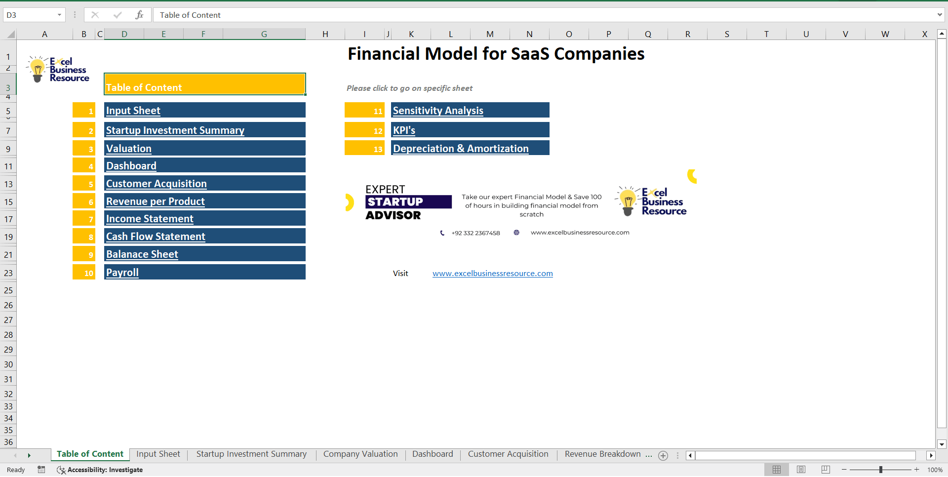 Subscription-Based B2C SaaS Financial Model Template (Excel template (XLSX)) Preview Image