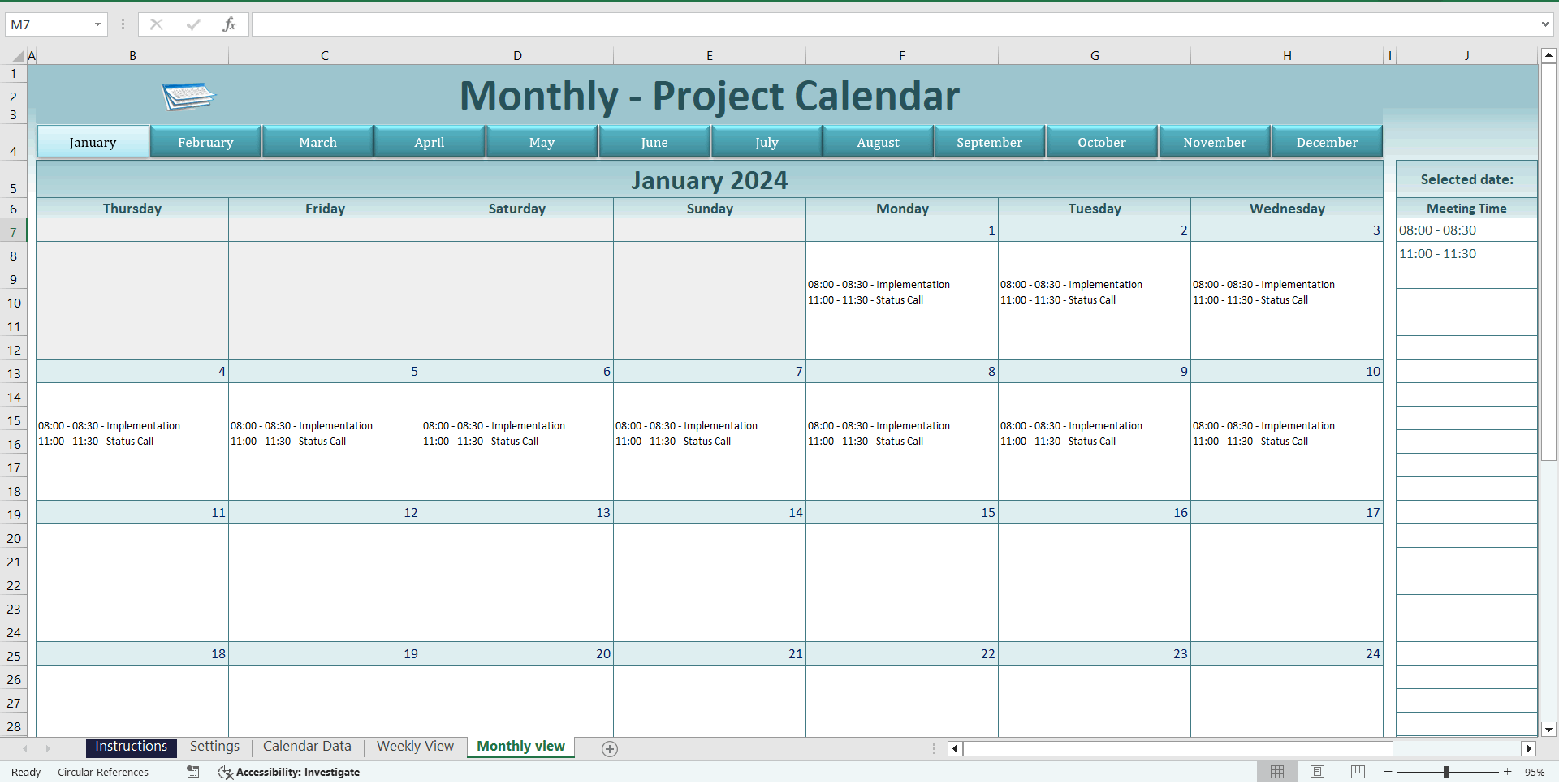 Dynamic Appointment Scheduler / Calendar Weekly/Monthly View (Excel template (XLSM)) Preview Image