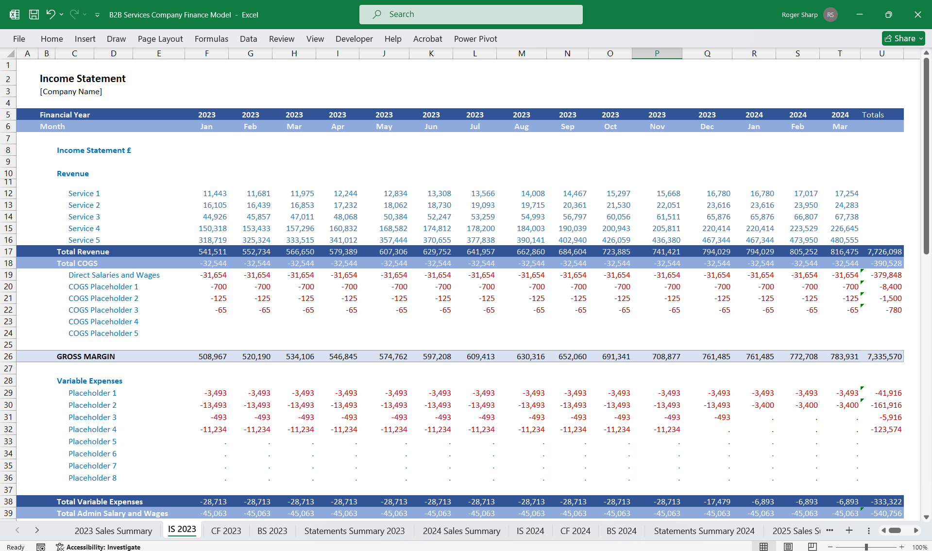 B2B Services Company Finance Model 5 Year 3 Statement (Excel template (XLSX)) Preview Image
