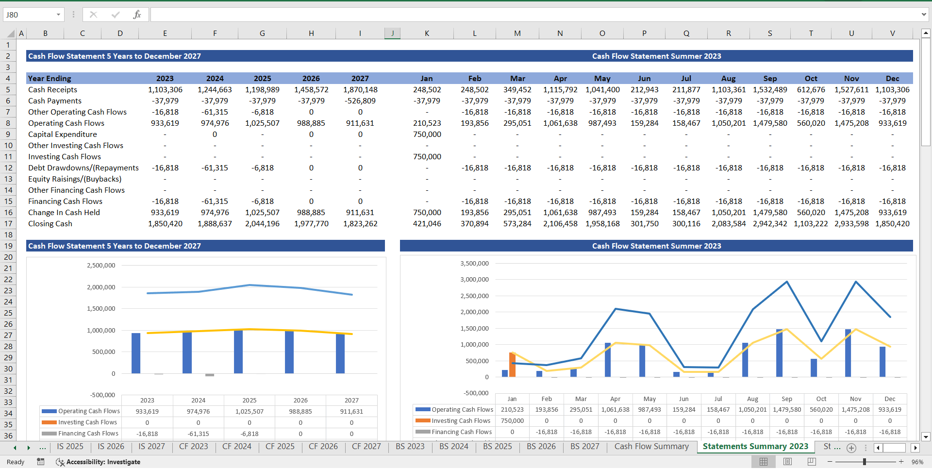 Start Up Company Financial Model 5 Year 3 Statement (Excel template (XLSX)) Preview Image