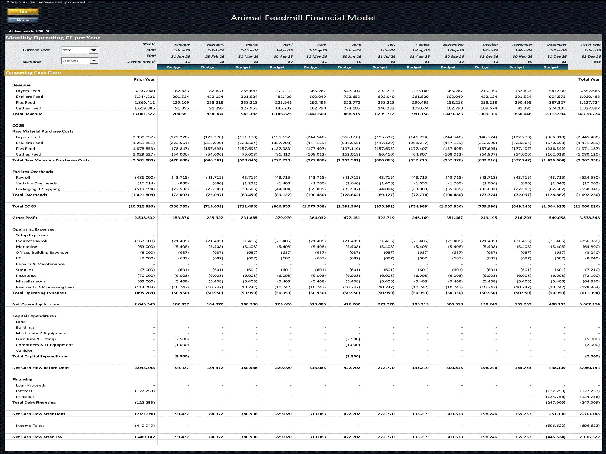 Animal Feed Mill – 10 Year Financial Model (Excel template (XLSX)) Preview Image