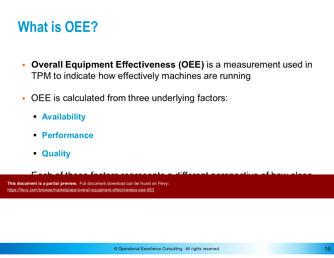Overall Equipment Effectiveness (OEE) (139-slide PowerPoint presentation (PPTX)) Preview Image