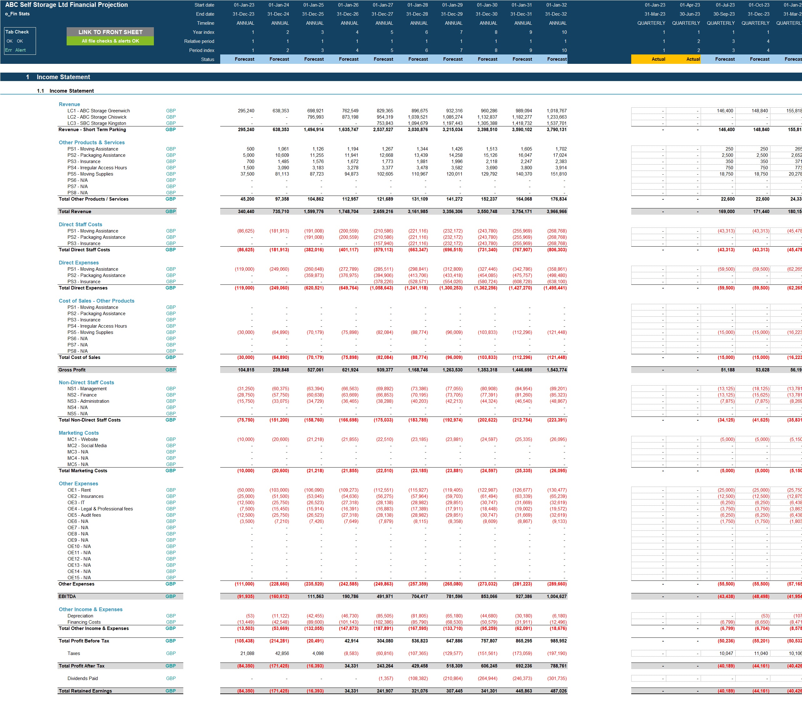 Self Storage Business 10-Year 3 Integrated Financial Model (Excel template (XLSX)) Preview Image