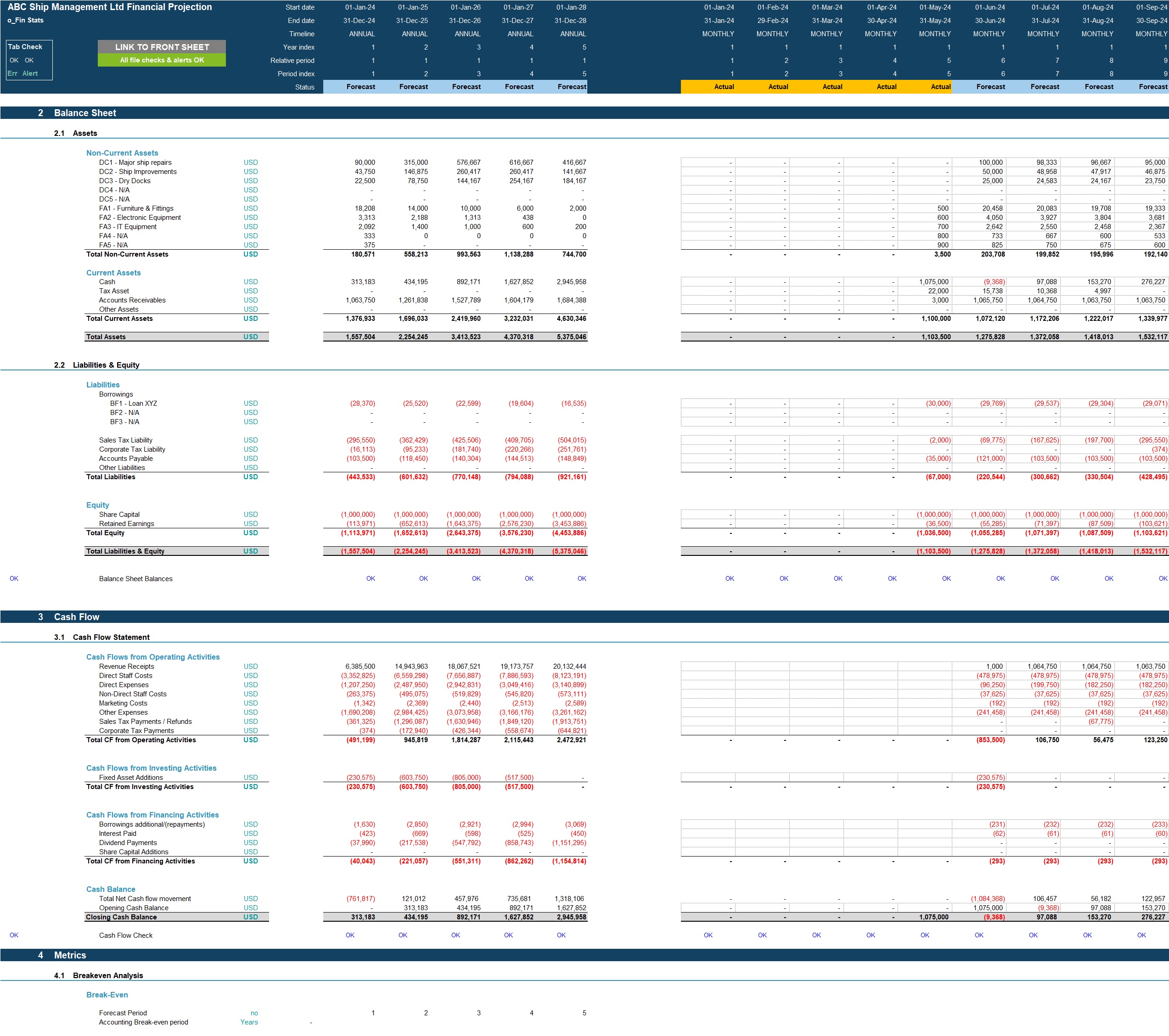 Ship Management Business 5-Year Financial Projection Model (Excel template (XLSX)) Preview Image