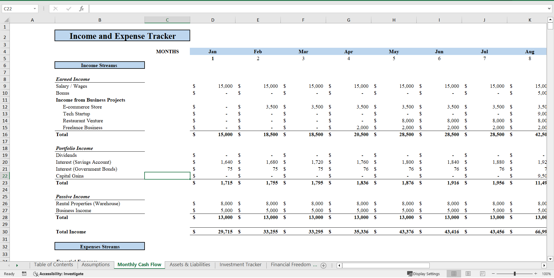 "Rich Dad, Poor Dad" Excel Financial Tool (Excel template (XLSX)) Preview Image