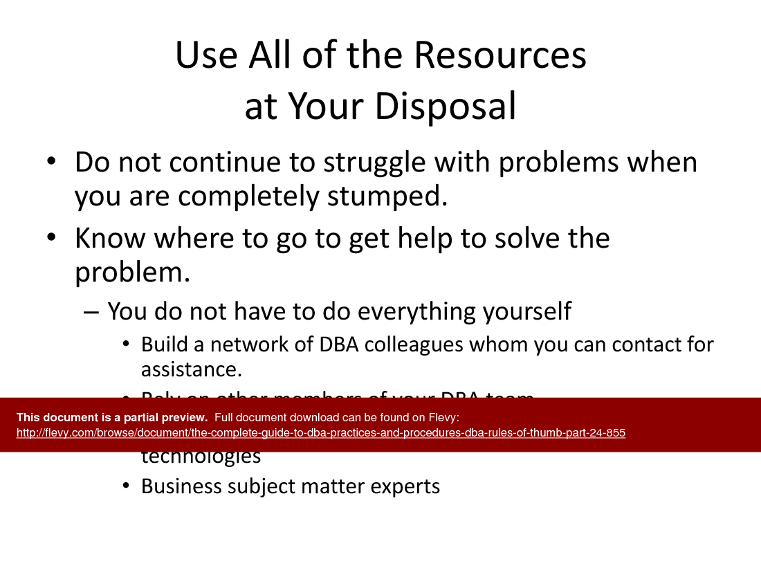 The Complete Guide to DBA Practices and Procedures - DBA Rules of Thumb - Part 24 (16-slide PPT PowerPoint presentation (PPTX)) Preview Image