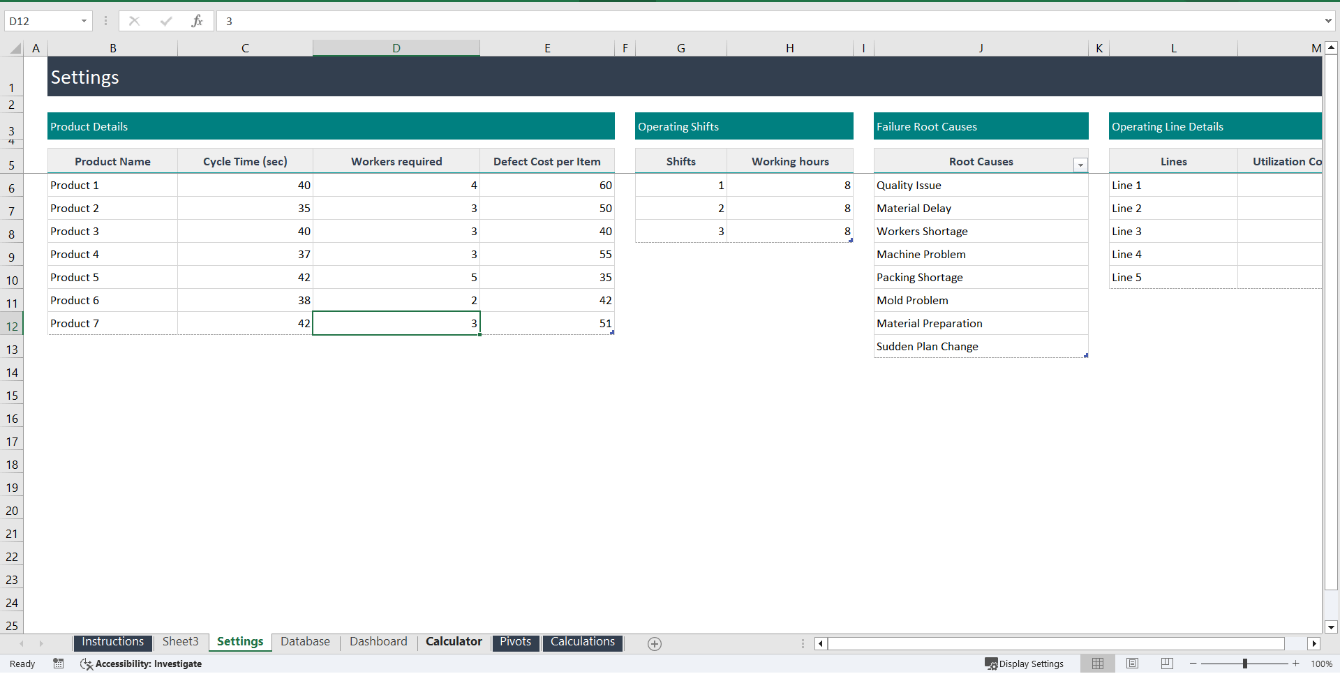 Manufacturing KPI Management Excel Dashboard (Excel template (XLSX)) Preview Image