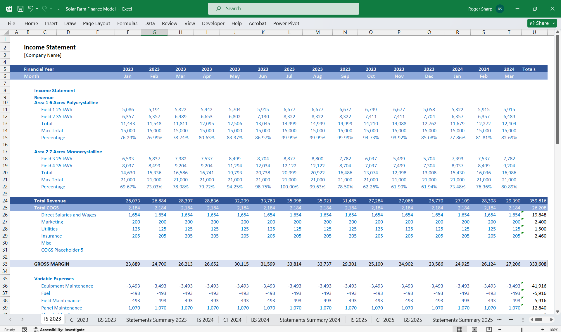 Solar Farm Finance Model (Excel template (XLSX)) Preview Image