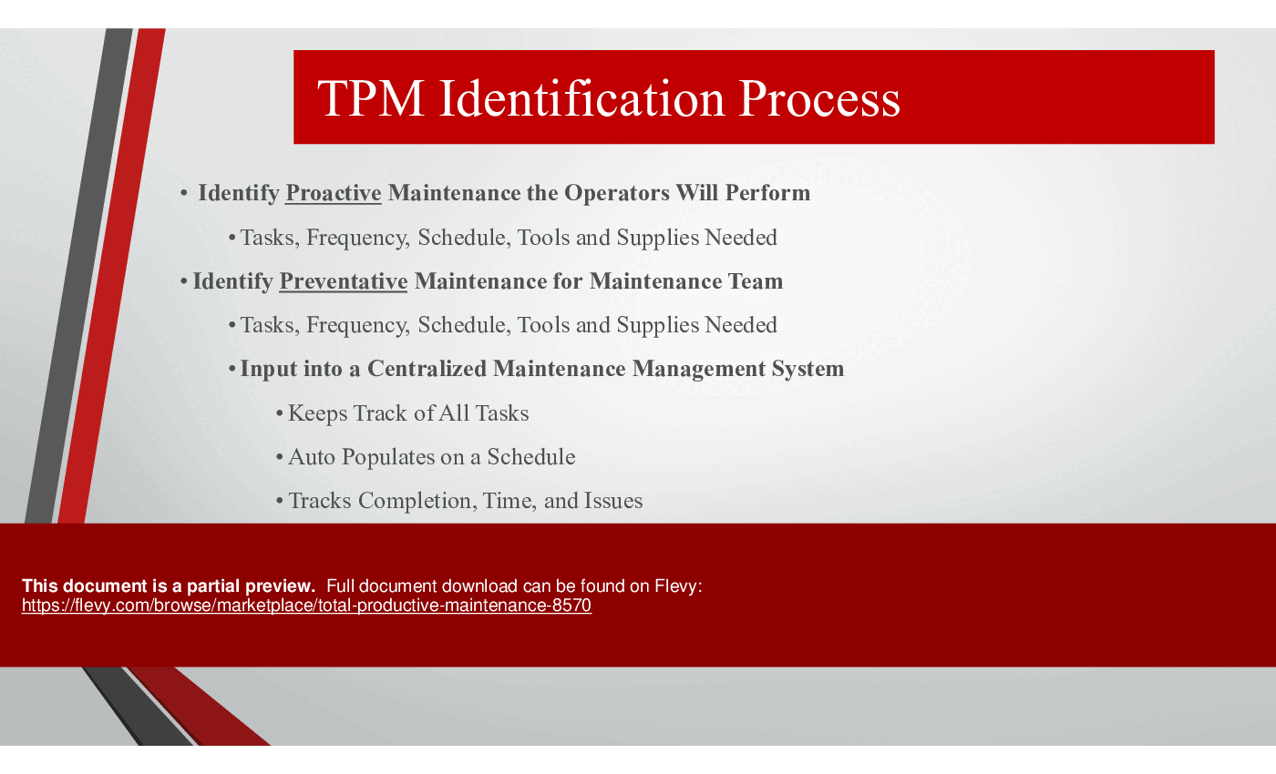 Total Productive Maintenance (18-slide PPT PowerPoint presentation (PPTX)) Preview Image