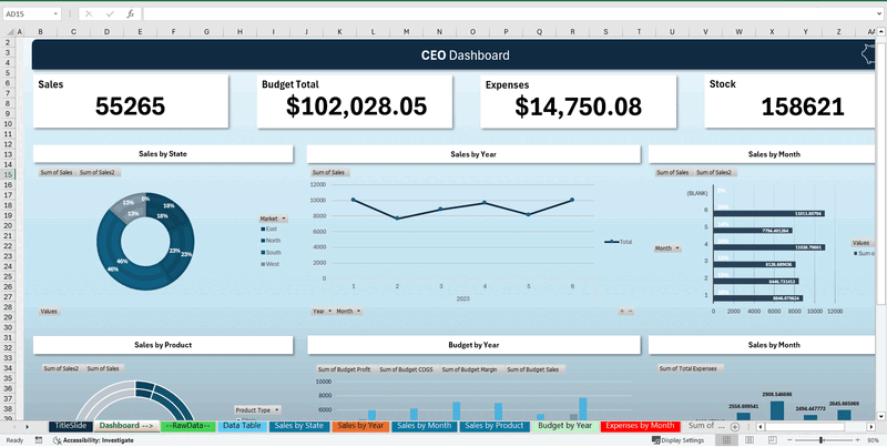 CEO KPI Excel Dashboard Template Excel XLS