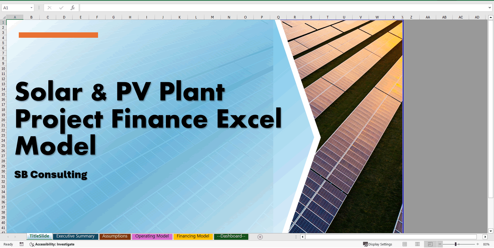 Solar (PV) Power Plant - Excel Project Finance Model (Excel template (XLSX)) Preview Image