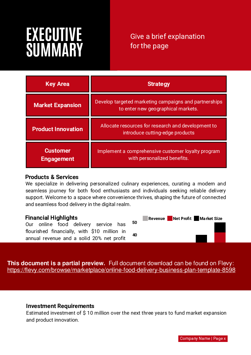 Online Food Delivery Business Plan Template (42-page PDF document) Preview Image