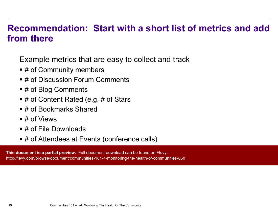 Communities 101 - 4-Monitoring the Health of Communities (18-slide PPT PowerPoint presentation (PPTX)) Preview Image