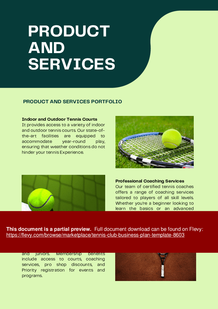 Tennis Club Business Plan Template (42-page PDF document) Preview Image