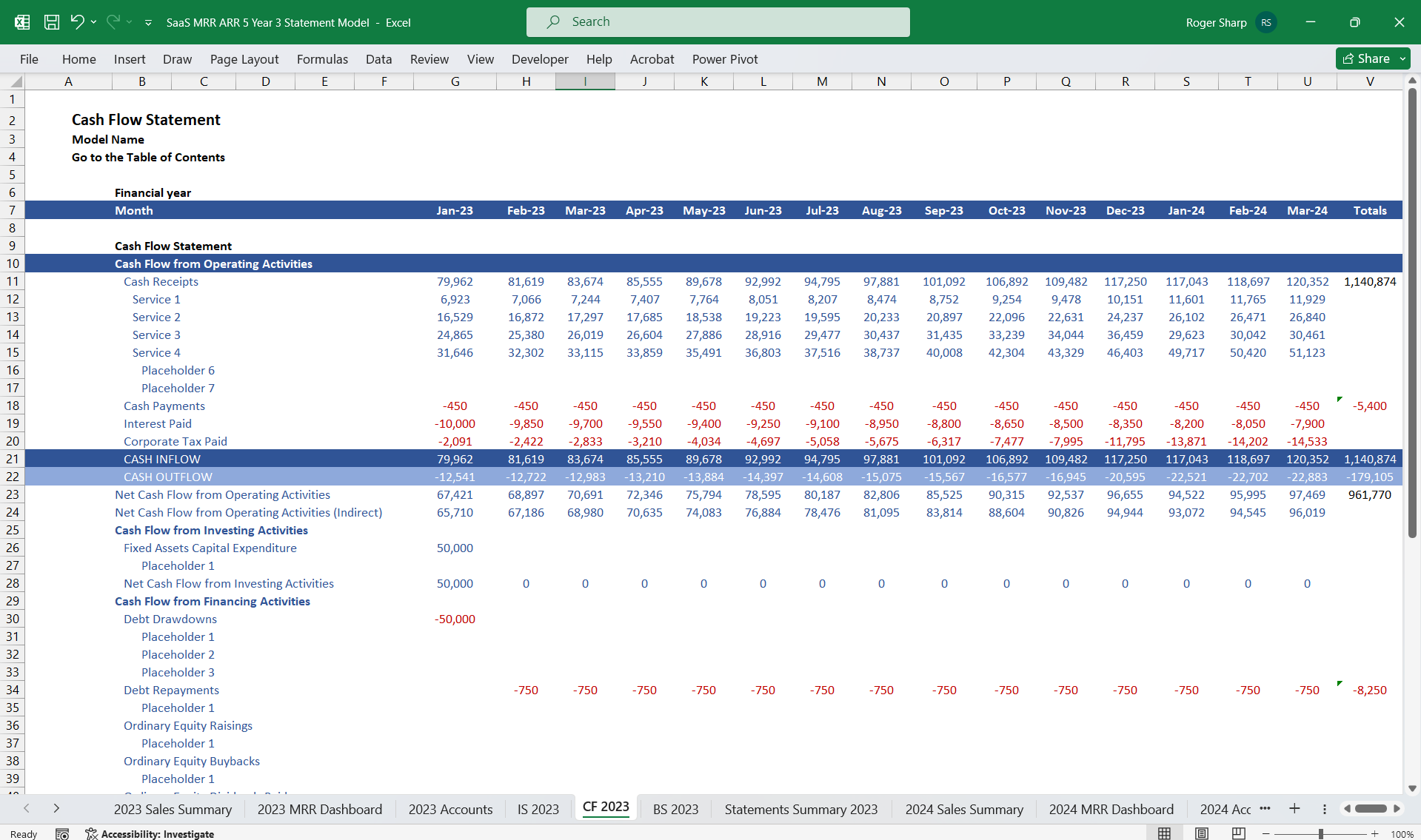 MRR Monthly Recurring Revenue Finance Model 3 Statement (Excel template (XLSX)) Preview Image