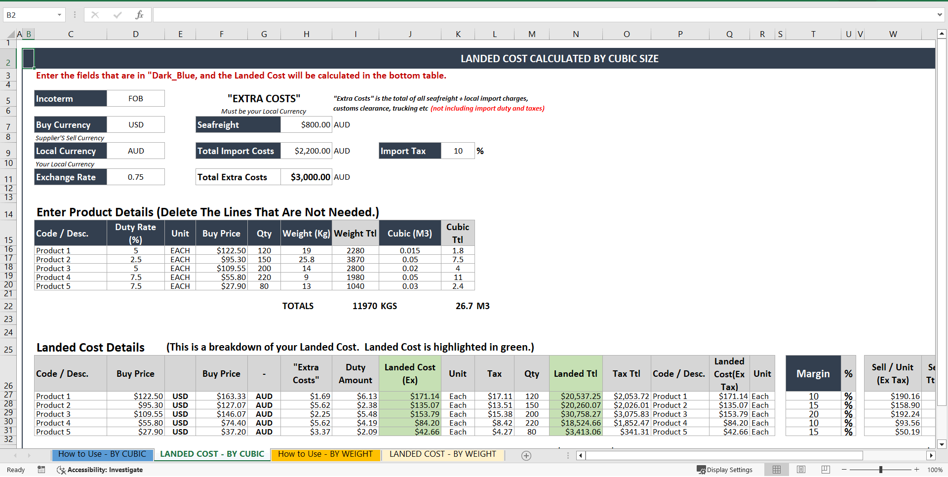 Landed Cost Calculation Template (Excel template (XLSX)) Preview Image