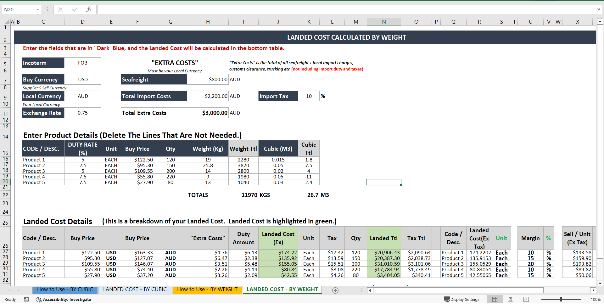 Landed Cost Calculation Template Excel XLS